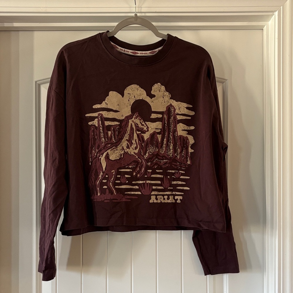 Ariat Maroon Long Sleeve with Desert Horse Design